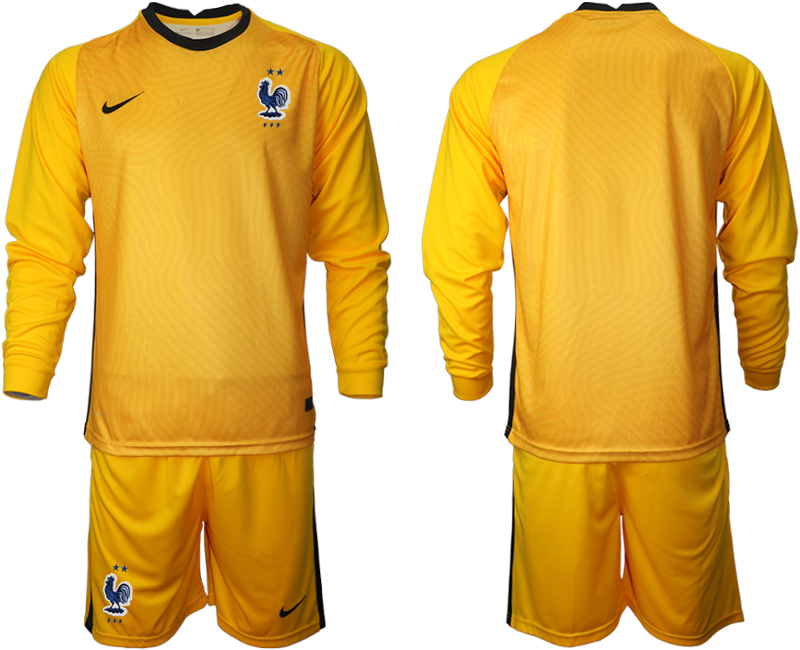 Men 2021 European Cup France yellow Long sleeve goalkeeper Soccer Jersey->france jersey->Soccer Country Jersey